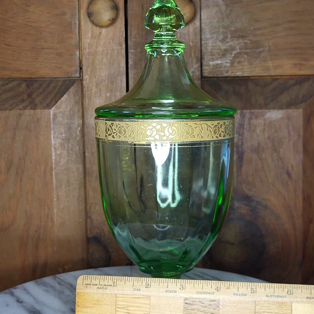 Elegant Green Glass Jar with Gold Accent - Picture 5 of 13